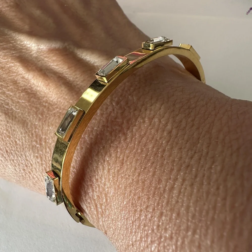 Baguette Crystal Gold Tone‎ Bangle Bracelet 7.5